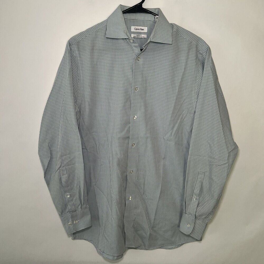 Calvin Klein Regular Fit Performance Dress Shirt Mens Size 15 32/33 Blue Checks